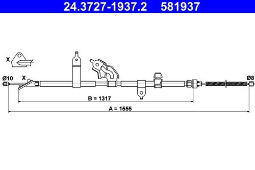Brake cable for - brake, toyota